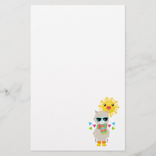 Cool Llama en Smiling Kawaii Sun Briefpapier (Voorkant)
