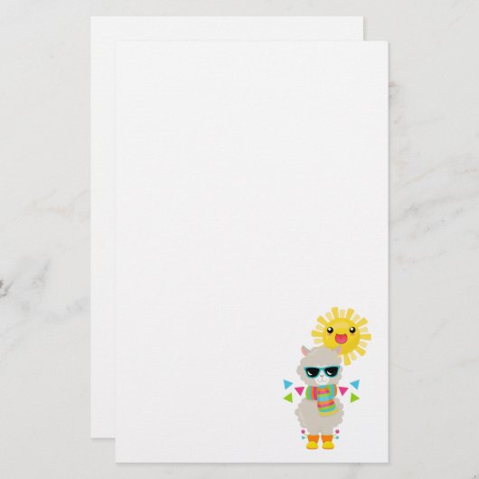 Cool Llama en Smiling Kawaii Sun Briefpapier (Voorkant / Achterkant)