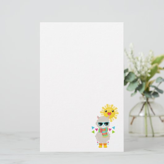Cool Llama en Smiling Kawaii Sun Briefpapier (Staand voorkant)