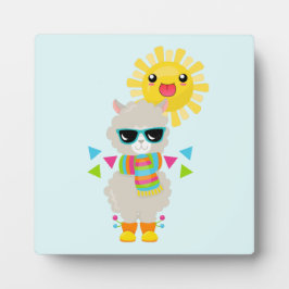 Cool Llama en Smiling Kawaii Sun Fotoplaat