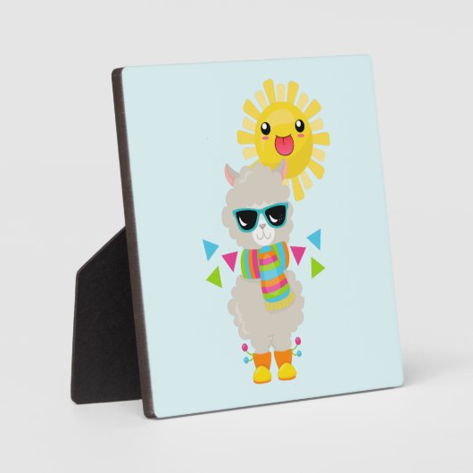 Cool Llama en Smiling Kawaii Sun Fotoplaat (Voorkant)