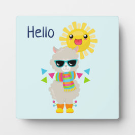 Cool Llama en Smiling Kawaii Sun Hallo Fotoplaat