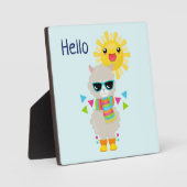 Cool Llama en Smiling Kawaii Sun Hallo Fotoplaat (Voorkant)