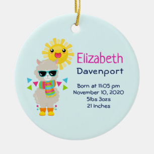 Cool Llama en Smiling Kawaii Sun Keramisch Ornament