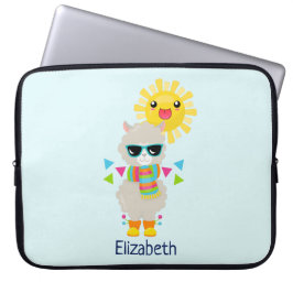 Cool Llama en Smiling Kawaii Sun Laptop Sleeve