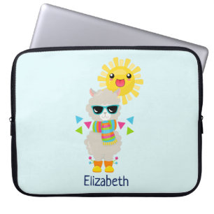 Cool Llama en Smiling Kawaii Sun Laptop Sleeve