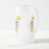 Cool Llama en Smiling Kawaii Sun Matglas Bierpul (Voorkant rechts)