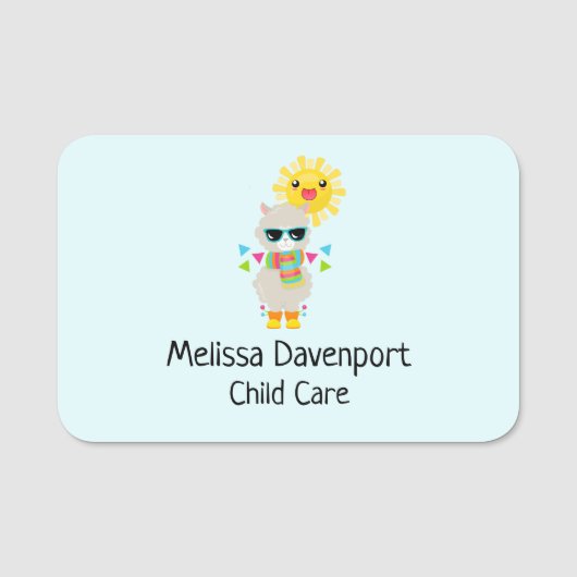 Cool Llama en Smiling Kawaii Sun Naamplaatje (Voorkant)