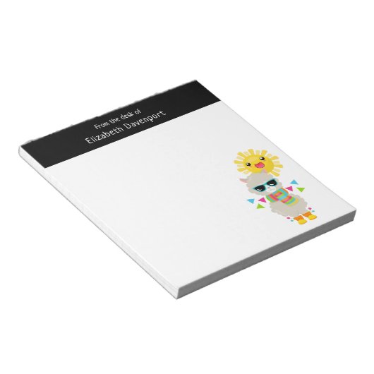 Cool Llama en Smiling Kawaii Sun Notitieblok (Schuin)