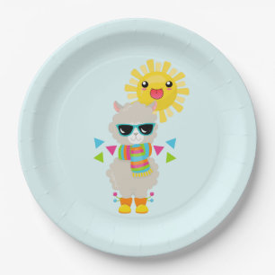 Cool Llama en Smiling Kawaii Sun Papieren Bordje