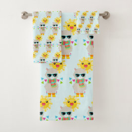 Cool Llama en Smiling Kawaii Sun Pattern Bad Handdoek