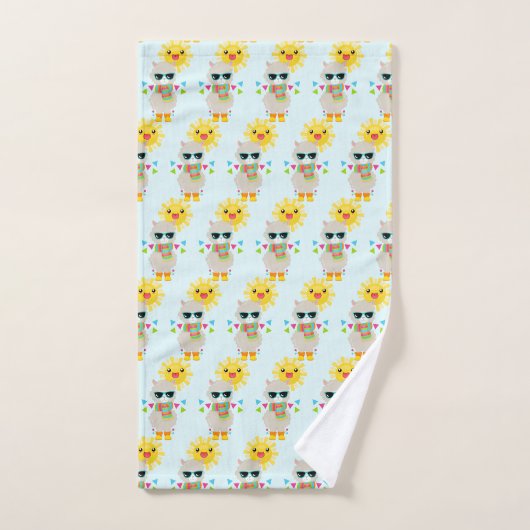 Cool Llama en Smiling Kawaii Sun Pattern Bad Handdoek (Handdoek)