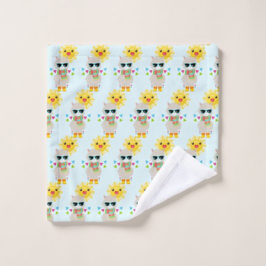 Cool Llama en Smiling Kawaii Sun Pattern Bad Handdoek (Wasdoekje)