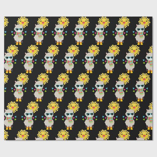 Cool Llama en Smiling Kawaii Sun Pattern Cadeaupapier (Vlak)