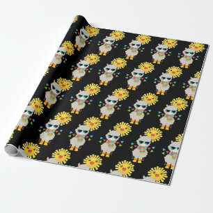 Cool Llama en Smiling Kawaii Sun Pattern Cadeaupapier