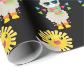 Cool Llama en Smiling Kawaii Sun Pattern Cadeaupapier (Rol Hoek)