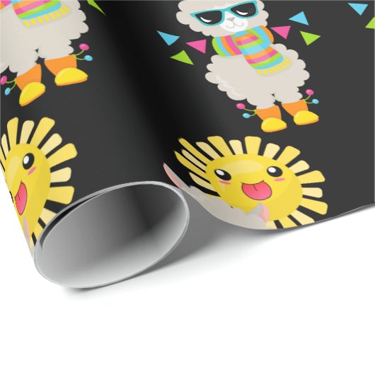 Cool Llama en Smiling Kawaii Sun Pattern Cadeaupapier (Rol Hoek)