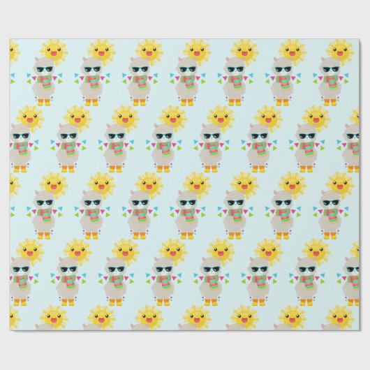 Cool Llama en Smiling Kawaii Sun Pattern Cadeaupapier (Vlak)
