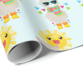 Cool Llama en Smiling Kawaii Sun Pattern Cadeaupapier (Rol Hoek)