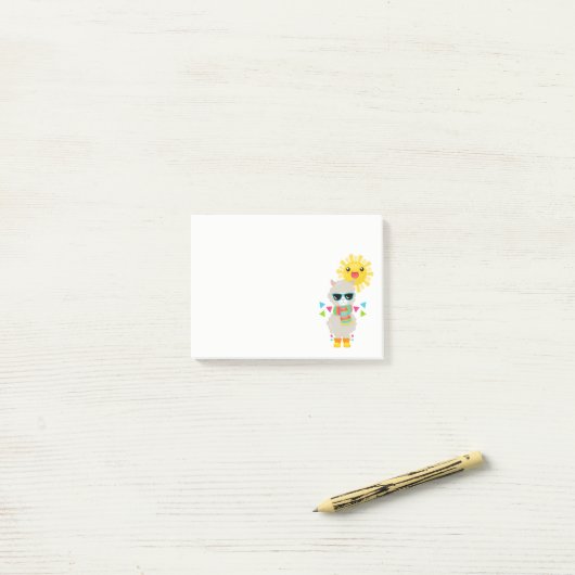 Cool Llama en Smiling Kawaii Sun Post-it® Notes (Op bureau)
