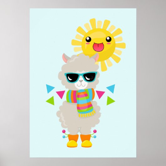 Cool Llama en Smiling Kawaii Sun Poster (Voorkant)