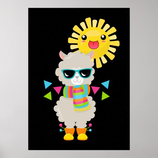 Cool Llama en Smiling Kawaii Sun Poster (Voorkant)