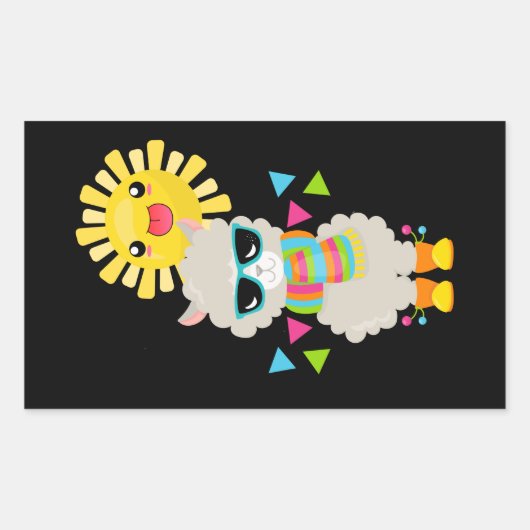 Cool Llama en Smiling Kawaii Sun Rechthoekige Sticker (Voorkant)