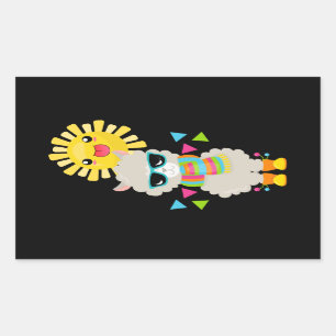 Cool Llama en Smiling Kawaii Sun Rechthoekige Sticker