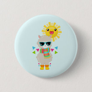 Cool Llama en Smiling Kawaii Sun Ronde Button 5,7 Cm