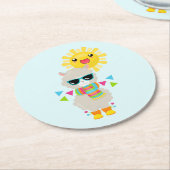 Cool Llama en Smiling Kawaii Sun Ronde Kartonnen Onderzetter (Gebogen)