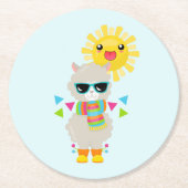 Cool Llama en Smiling Kawaii Sun Ronde Kartonnen Onderzetter (Voorkant)