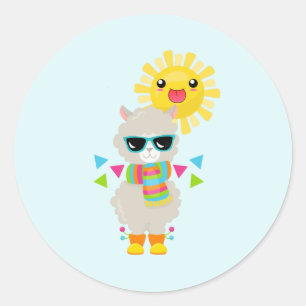 Cool Llama en Smiling Kawaii Sun Ronde Sticker