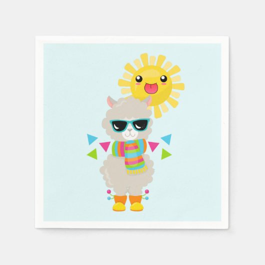 Cool Llama en Smiling Kawaii Sun Servet (Voorkant)