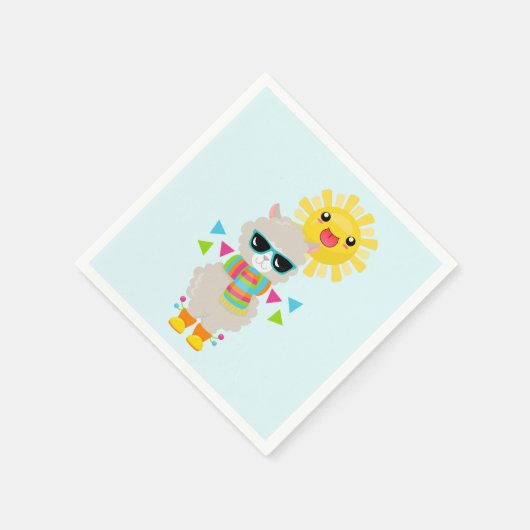 Cool Llama en Smiling Kawaii Sun Servet (Hoek)