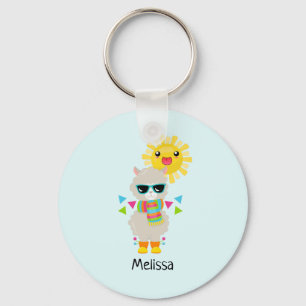 Cool Llama en Smiling Kawaii Sun Sleutelhanger