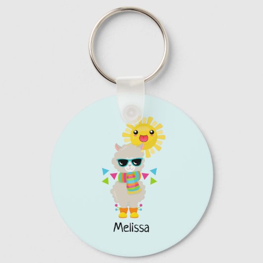 Cool Llama en Smiling Kawaii Sun Sleutelhanger (Voorkant)