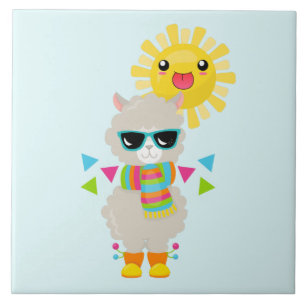 Cool Llama en Smiling Kawaii Sun Tegeltje