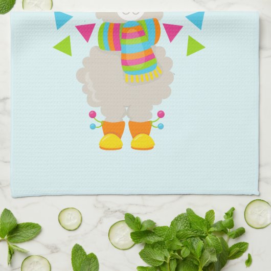 Cool Llama en Smiling Kawaii Sun Theedoek (Gevouwen)