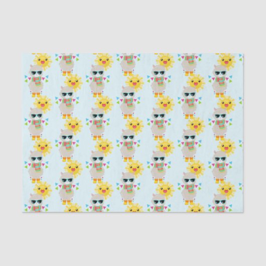Cool Llama en Smiling Kawaii Sun Tissuepapier (Voorkant)
