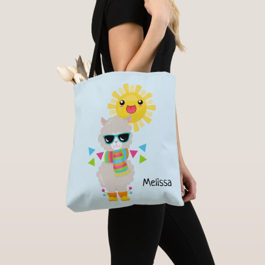 Cool Llama en Smiling Kawaii Sun Tote Bag (Dichtbij)