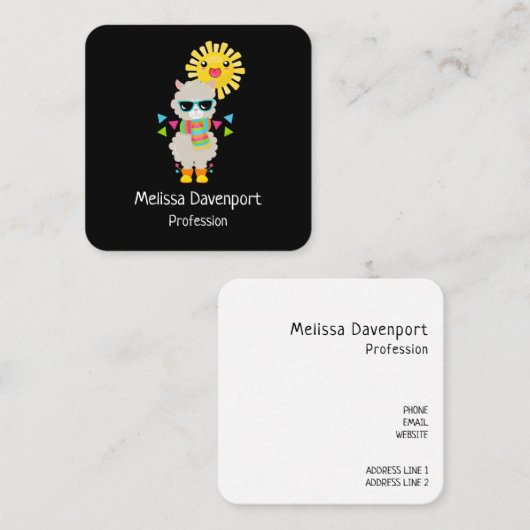 Cool Llama en Smiling Kawaii Sun Vierkante Visitekaartje (Voorkant / Achterkant)