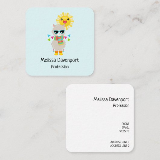 Cool Llama en Smiling Kawaii Sun Vierkante Visitekaartje (Voorkant / Achterkant)