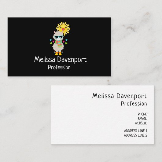 Cool Llama en Smiling Kawaii Sun Visitekaartje (Voorkant / Achterkant)