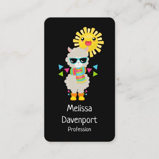 Cool Llama en Smiling Kawaii Sun Visitekaartje (Voorkant)
