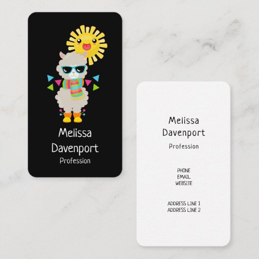 Cool Llama en Smiling Kawaii Sun Visitekaartje (Voorkant / Achterkant)