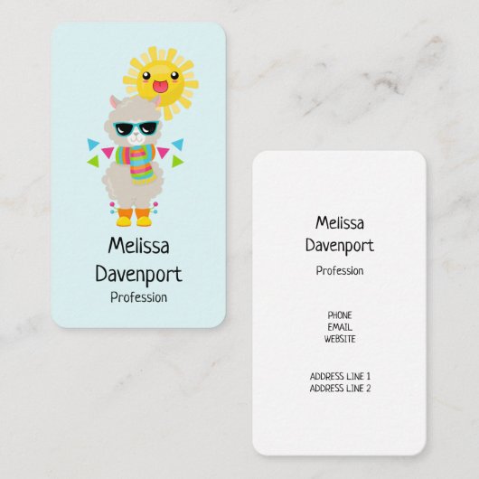 Cool Llama en Smiling Kawaii Sun Visitekaartje (Voorkant / Achterkant)