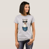 Cool Llama in Pocket – Funny Hipster T-Shirt (Voorkant volledig)