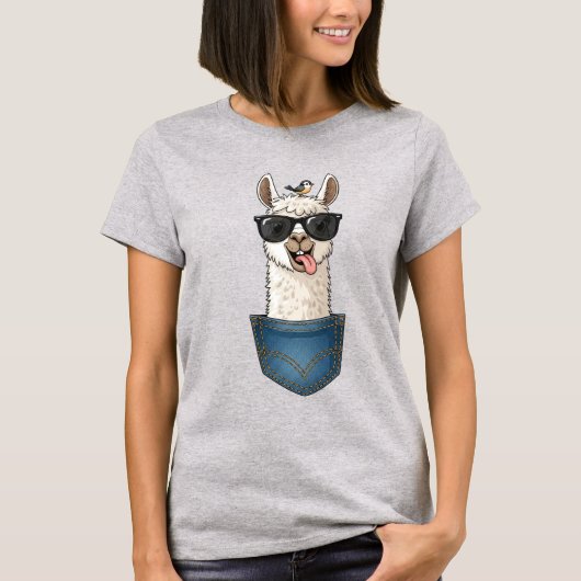 Cool Llama in Pocket – Funny Hipster T-Shirt (Voorkant)