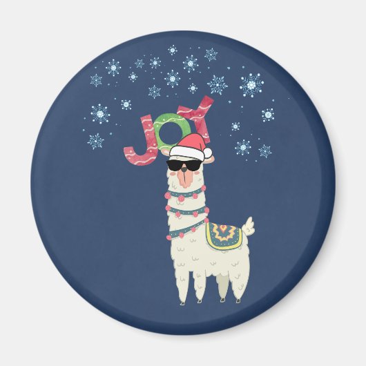 Cool Llama in Santa Hat met sneeuwvlokken Magneet (Voorkant)