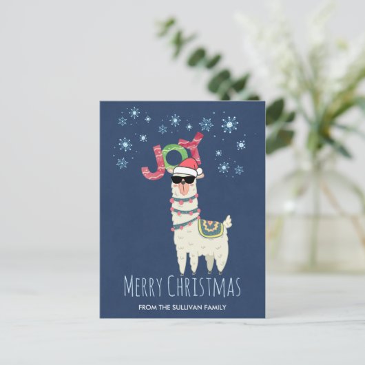 Cool Llama in Santa Hat met Snowflakes kerst Briefkaart (Staand voorkant)